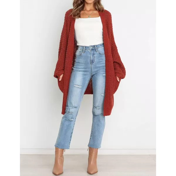 imageZESICA Womens 2023 Fall Long Batwing Sleeve Open Front Chunky Knit Cardigan SweaterRust