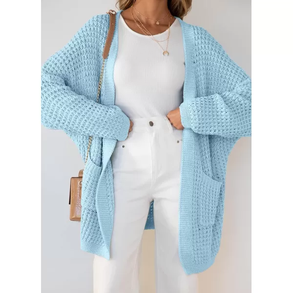 imageZESICA Womens 2023 Fall Long Batwing Sleeve Open Front Chunky Knit Cardigan SweaterSkyblue