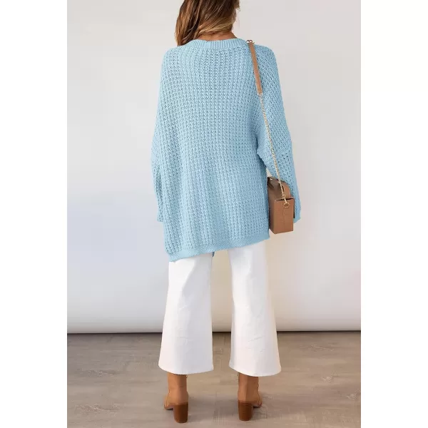 imageZESICA Womens 2023 Fall Long Batwing Sleeve Open Front Chunky Knit Cardigan SweaterSkyblue