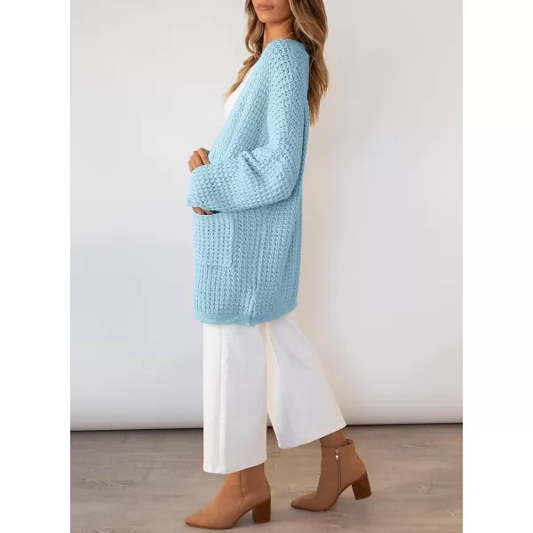 imageZESICA Womens 2023 Fall Long Batwing Sleeve Open Front Chunky Knit Cardigan SweaterSkyblue