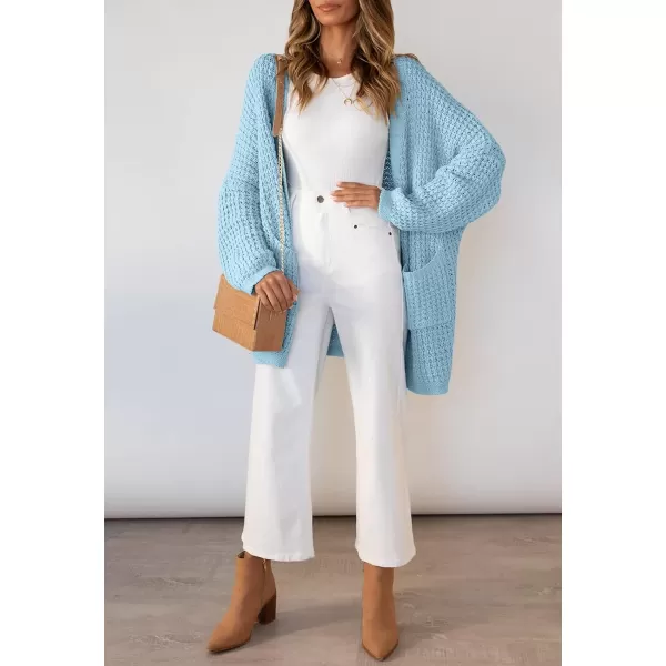 imageZESICA Womens 2023 Fall Long Batwing Sleeve Open Front Chunky Knit Cardigan SweaterSkyblue