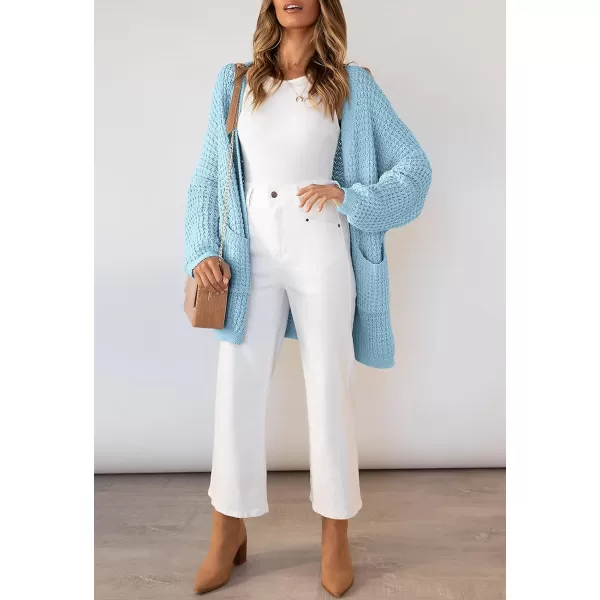 imageZESICA Womens 2023 Fall Long Batwing Sleeve Open Front Chunky Knit Cardigan SweaterSkyblue