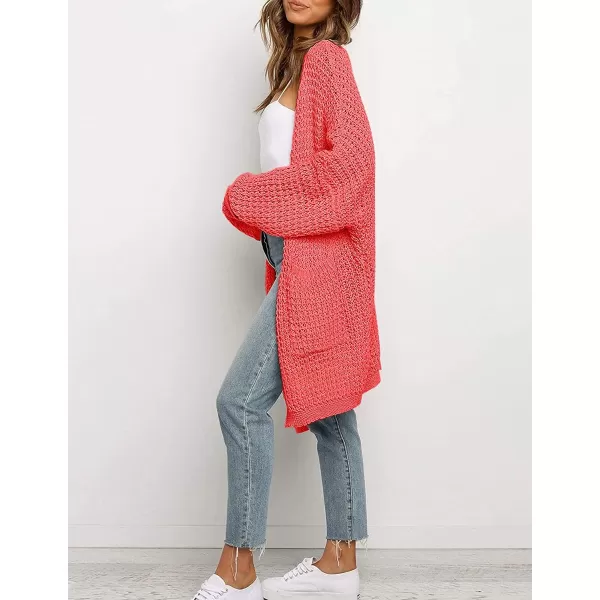 imageZESICA Womens 2023 Fall Long Batwing Sleeve Open Front Chunky Knit Cardigan SweaterWatermelon