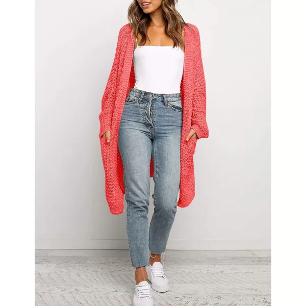 imageZESICA Womens 2023 Fall Long Batwing Sleeve Open Front Chunky Knit Cardigan SweaterWatermelon