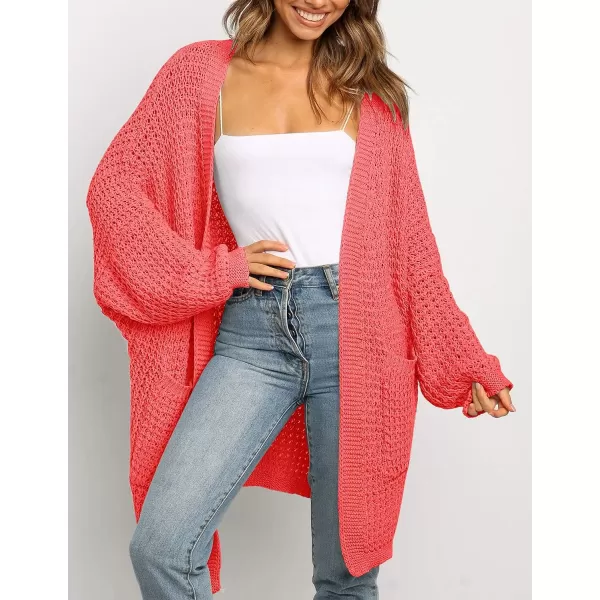 imageZESICA Womens 2023 Fall Long Batwing Sleeve Open Front Chunky Knit Cardigan SweaterWatermelon