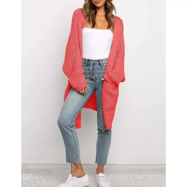 imageZESICA Womens 2023 Fall Long Batwing Sleeve Open Front Chunky Knit Cardigan SweaterWatermelon