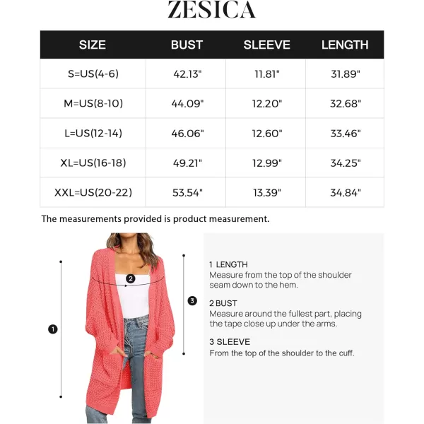 imageZESICA Womens 2023 Fall Long Batwing Sleeve Open Front Chunky Knit Cardigan SweaterWatermelon