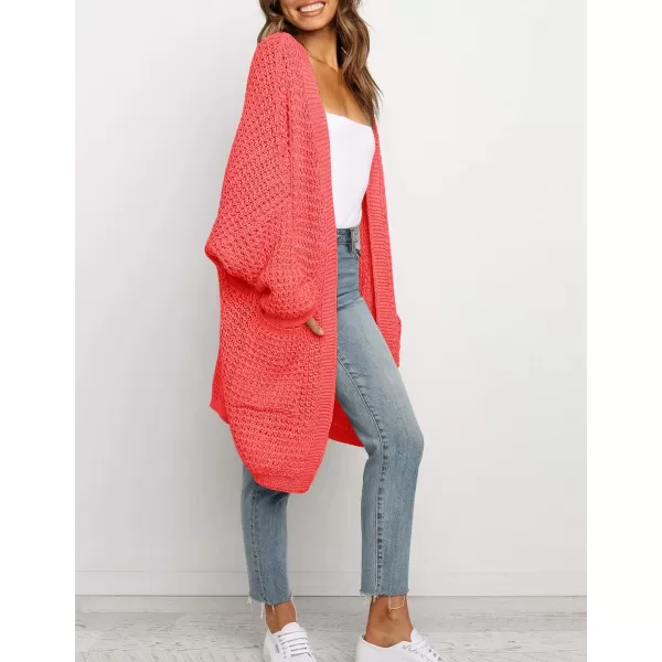 imageZESICA Womens 2023 Fall Long Batwing Sleeve Open Front Chunky Knit Cardigan SweaterWatermelon