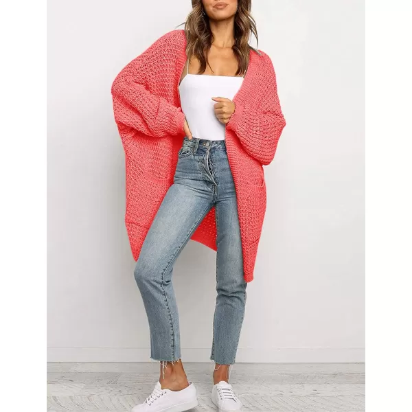 imageZESICA Womens 2023 Fall Long Batwing Sleeve Open Front Chunky Knit Cardigan SweaterWatermelon