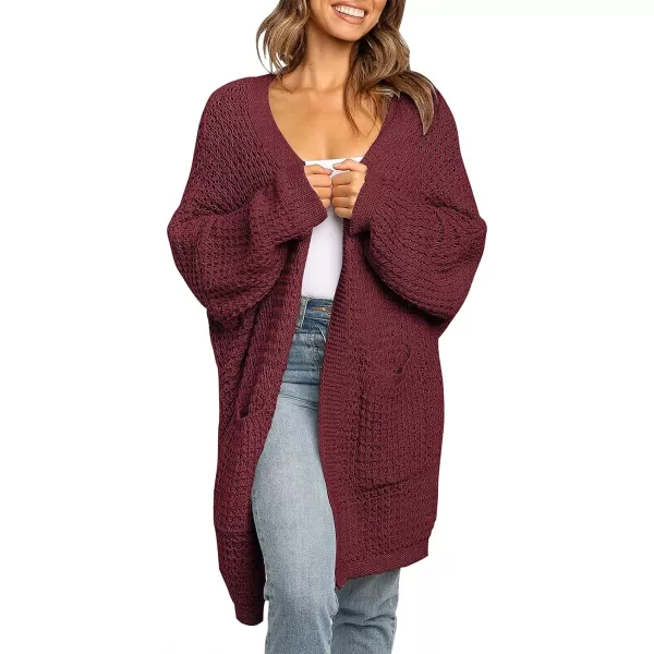 imageZESICA Womens 2023 Fall Long Batwing Sleeve Open Front Chunky Knit Cardigan SweaterWinered