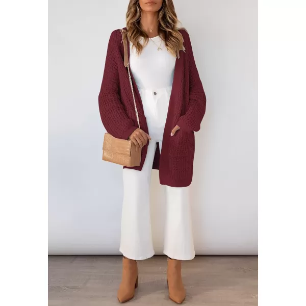 imageZESICA Womens 2023 Fall Long Batwing Sleeve Open Front Chunky Knit Cardigan SweaterWinered