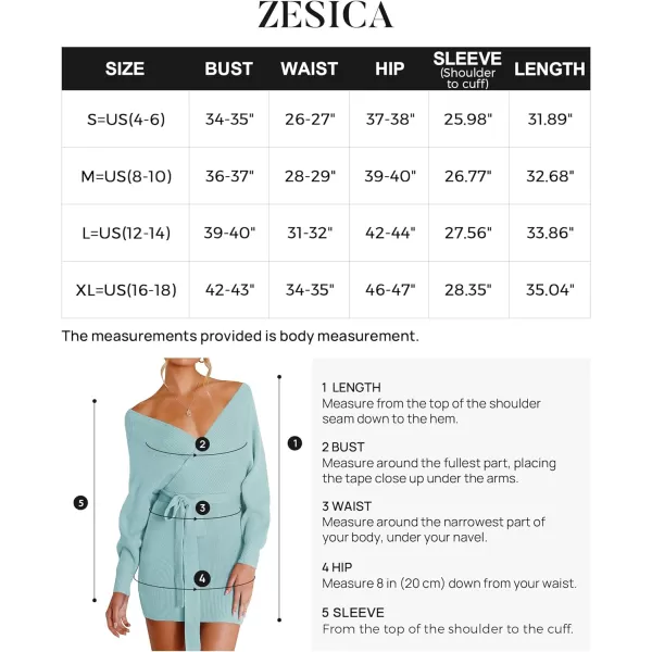 imageZESICA Womens 2023 Fall Long Batwing Sleeve Wrap V Neck Knitted Backless Bodycon Pullover Sweater Dress with BeltAqua