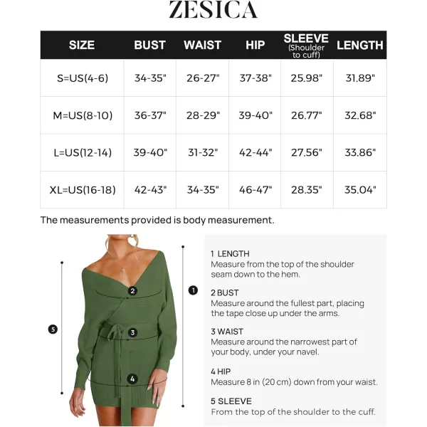 imageZESICA Womens 2023 Fall Long Batwing Sleeve Wrap V Neck Knitted Backless Bodycon Pullover Sweater Dress with BeltArmygreen