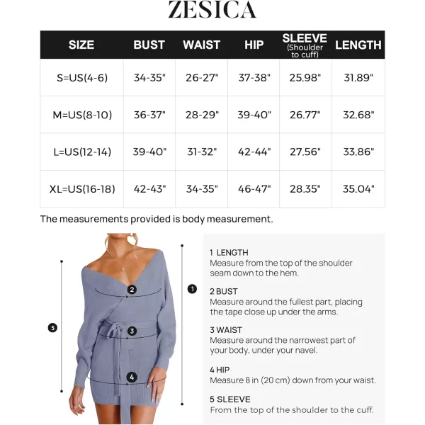 imageZESICA Womens 2023 Fall Long Batwing Sleeve Wrap V Neck Knitted Backless Bodycon Pullover Sweater Dress with BeltBlue