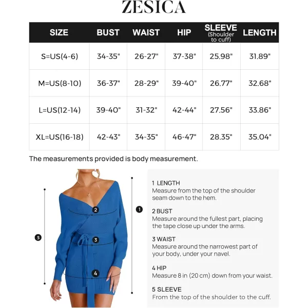 imageZESICA Womens 2023 Fall Long Batwing Sleeve Wrap V Neck Knitted Backless Bodycon Pullover Sweater Dress with BeltBrightblue