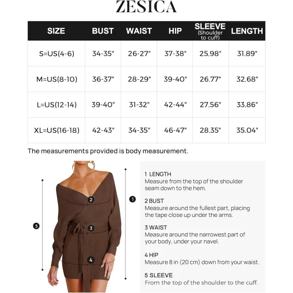 imageZESICA Womens 2023 Fall Long Batwing Sleeve Wrap V Neck Knitted Backless Bodycon Pullover Sweater Dress with BeltBrown