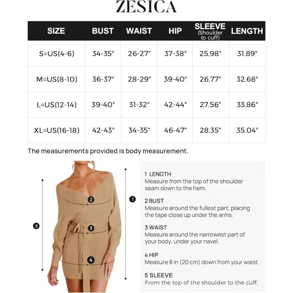 imageZESICA Womens 2023 Fall Long Batwing Sleeve Wrap V Neck Knitted Backless Bodycon Pullover Sweater Dress with BeltCamel