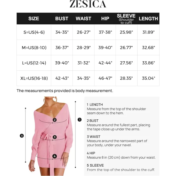 imageZESICA Womens 2023 Fall Long Batwing Sleeve Wrap V Neck Knitted Backless Bodycon Pullover Sweater Dress with BeltCandypink