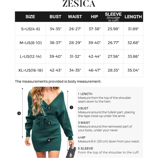 imageZESICA Womens 2023 Fall Long Batwing Sleeve Wrap V Neck Knitted Backless Bodycon Pullover Sweater Dress with BeltGreen