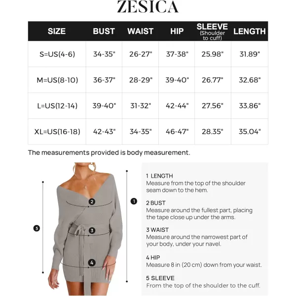 imageZESICA Womens 2023 Fall Long Batwing Sleeve Wrap V Neck Knitted Backless Bodycon Pullover Sweater Dress with BeltGrey