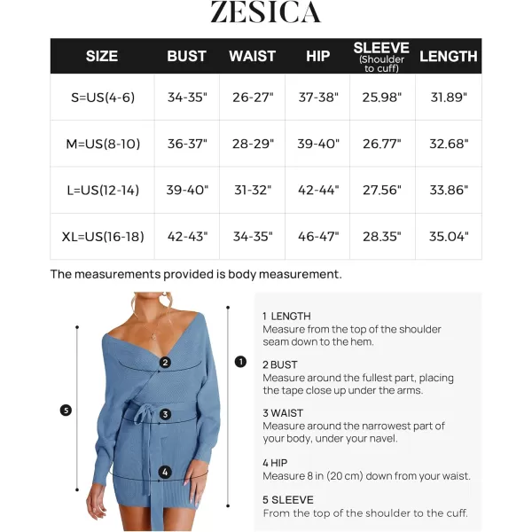 imageZESICA Womens 2023 Fall Long Batwing Sleeve Wrap V Neck Knitted Backless Bodycon Pullover Sweater Dress with BeltMidnightblue