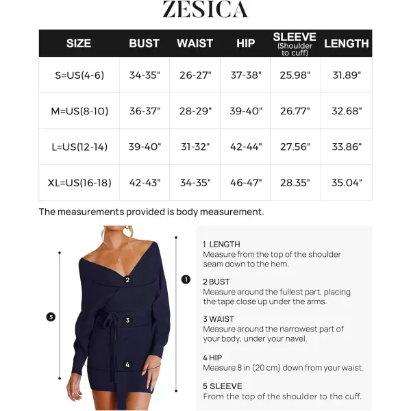 imageZESICA Womens 2023 Fall Long Batwing Sleeve Wrap V Neck Knitted Backless Bodycon Pullover Sweater Dress with BeltNavy