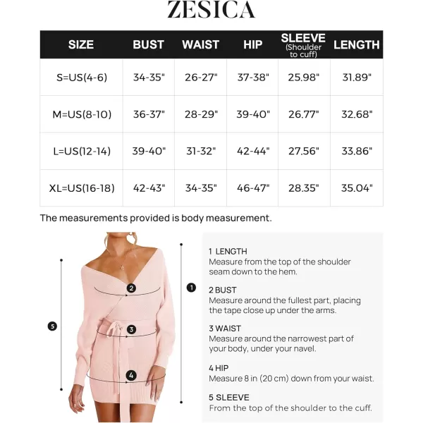 imageZESICA Womens 2023 Fall Long Batwing Sleeve Wrap V Neck Knitted Backless Bodycon Pullover Sweater Dress with BeltPink