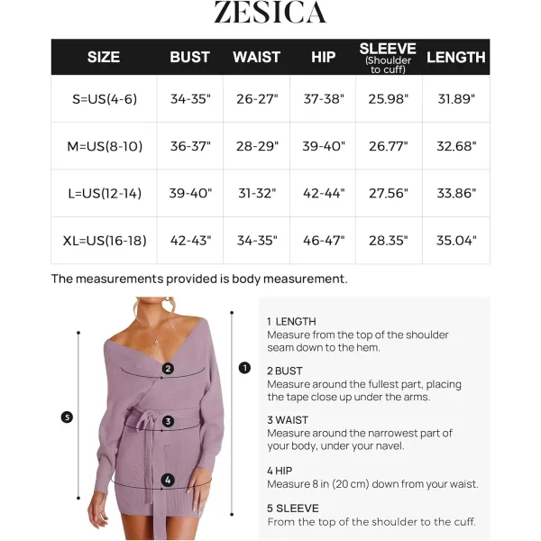 imageZESICA Womens 2023 Fall Long Batwing Sleeve Wrap V Neck Knitted Backless Bodycon Pullover Sweater Dress with BeltPurple