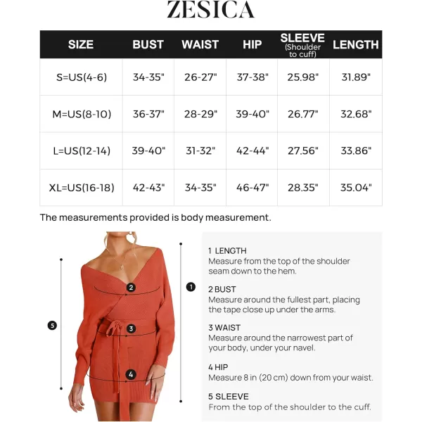 imageZESICA Womens 2023 Fall Long Batwing Sleeve Wrap V Neck Knitted Backless Bodycon Pullover Sweater Dress with BeltRustred