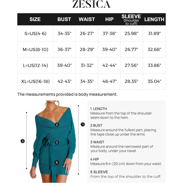 imageZESICA Womens 2023 Fall Long Batwing Sleeve Wrap V Neck Knitted Backless Bodycon Pullover Sweater Dress with BeltTeal
