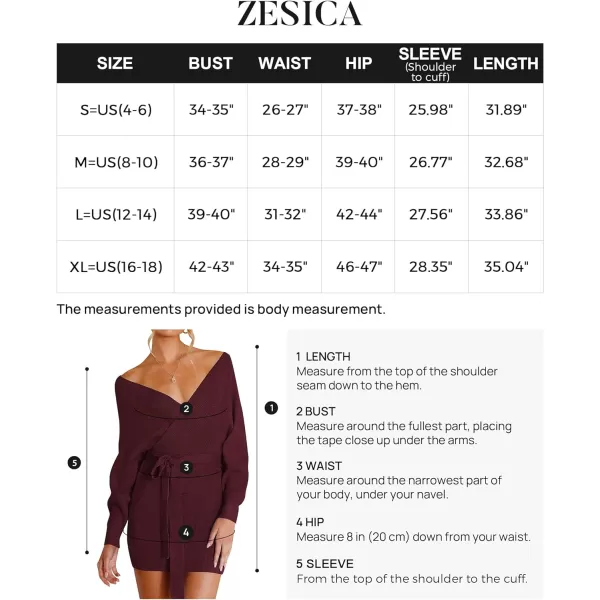 imageZESICA Womens 2023 Fall Long Batwing Sleeve Wrap V Neck Knitted Backless Bodycon Pullover Sweater Dress with BeltWine
