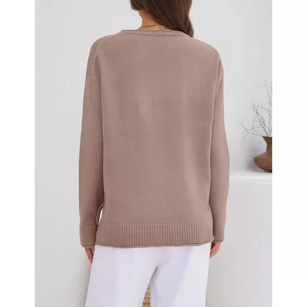 imageZESICA Womens 2023 Fall Long Sleeve Crew Neck Soft Knit Side Slit Comfy Loose Pullover Sweater Jumper TopsAlmond