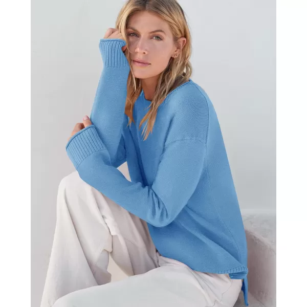 imageZESICA Womens 2023 Fall Long Sleeve Crew Neck Soft Knit Side Slit Comfy Loose Pullover Sweater Jumper TopsBlue