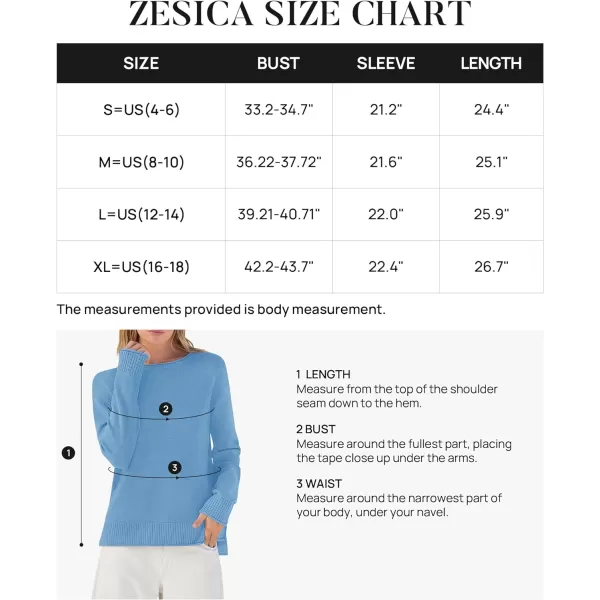 imageZESICA Womens 2023 Fall Long Sleeve Crew Neck Soft Knit Side Slit Comfy Loose Pullover Sweater Jumper TopsBlue