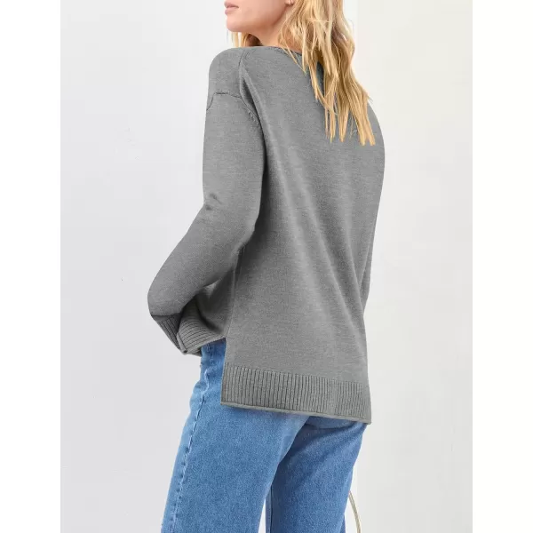 imageZESICA Womens 2023 Fall Long Sleeve Crew Neck Soft Knit Side Slit Comfy Loose Pullover Sweater Jumper TopsGrey