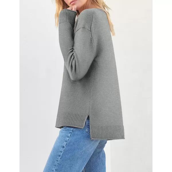 imageZESICA Womens 2023 Fall Long Sleeve Crew Neck Soft Knit Side Slit Comfy Loose Pullover Sweater Jumper TopsGrey