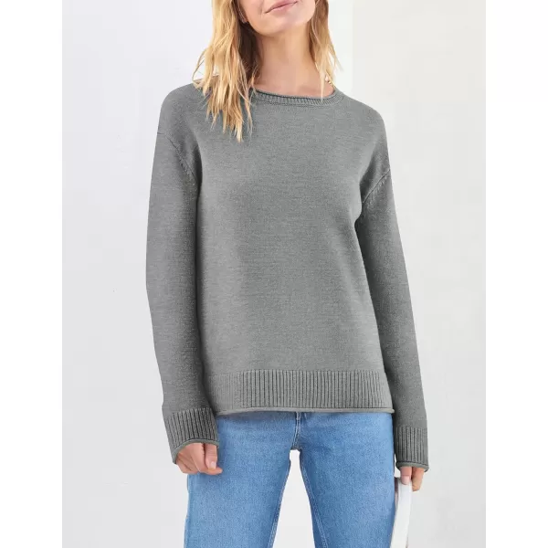 imageZESICA Womens 2023 Fall Long Sleeve Crew Neck Soft Knit Side Slit Comfy Loose Pullover Sweater Jumper TopsGrey