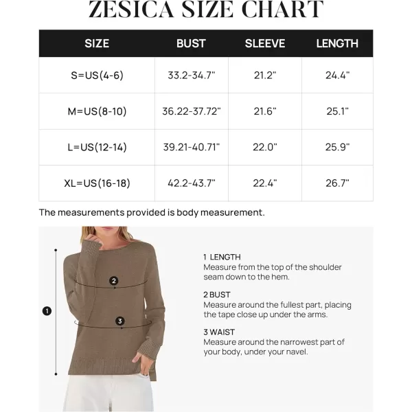 imageZESICA Womens 2023 Fall Long Sleeve Crew Neck Soft Knit Side Slit Comfy Loose Pullover Sweater Jumper TopsMocha