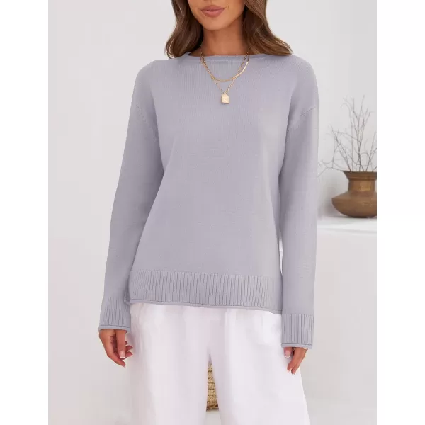 imageZESICA Womens 2023 Fall Long Sleeve Crew Neck Soft Knit Side Slit Comfy Loose Pullover Sweater Jumper TopsPurple
