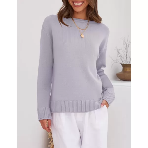imageZESICA Womens 2023 Fall Long Sleeve Crew Neck Soft Knit Side Slit Comfy Loose Pullover Sweater Jumper TopsPurple