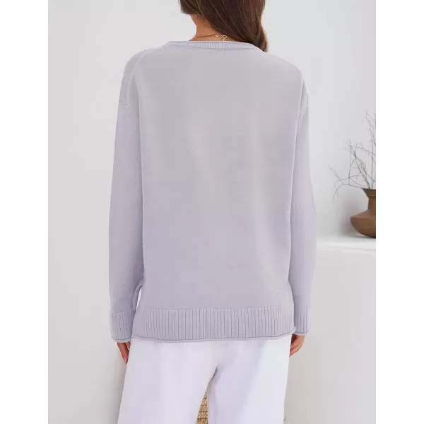 imageZESICA Womens 2023 Fall Long Sleeve Crew Neck Soft Knit Side Slit Comfy Loose Pullover Sweater Jumper TopsPurple