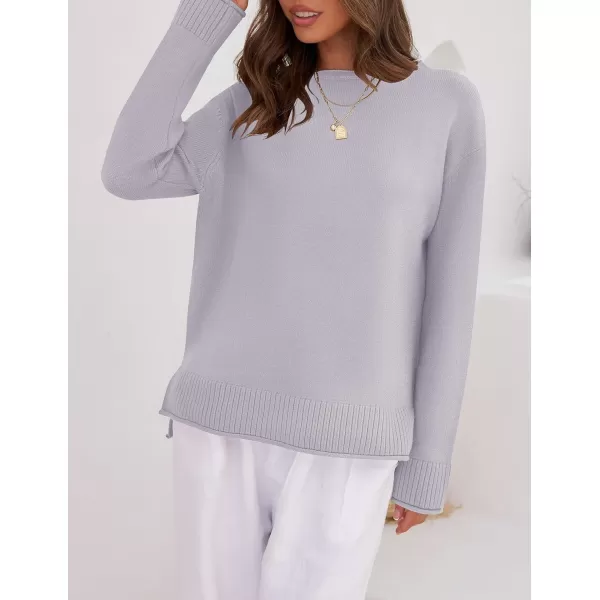 imageZESICA Womens 2023 Fall Long Sleeve Crew Neck Soft Knit Side Slit Comfy Loose Pullover Sweater Jumper TopsPurple