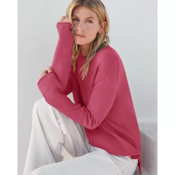 imageZESICA Womens 2023 Fall Long Sleeve Crew Neck Soft Knit Side Slit Comfy Loose Pullover Sweater Jumper TopsRose