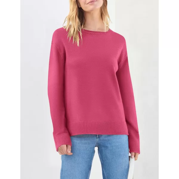 imageZESICA Womens 2023 Fall Long Sleeve Crew Neck Soft Knit Side Slit Comfy Loose Pullover Sweater Jumper TopsRose