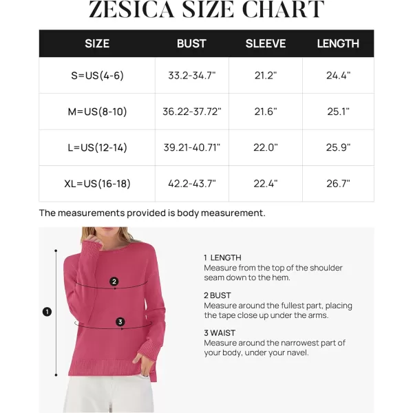 imageZESICA Womens 2023 Fall Long Sleeve Crew Neck Soft Knit Side Slit Comfy Loose Pullover Sweater Jumper TopsRose