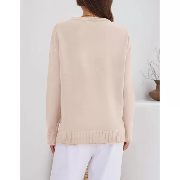 imageZESICA Womens 2023 Fall Long Sleeve Crew Neck Soft Knit Side Slit Comfy Loose Pullover Sweater Jumper TopsSand