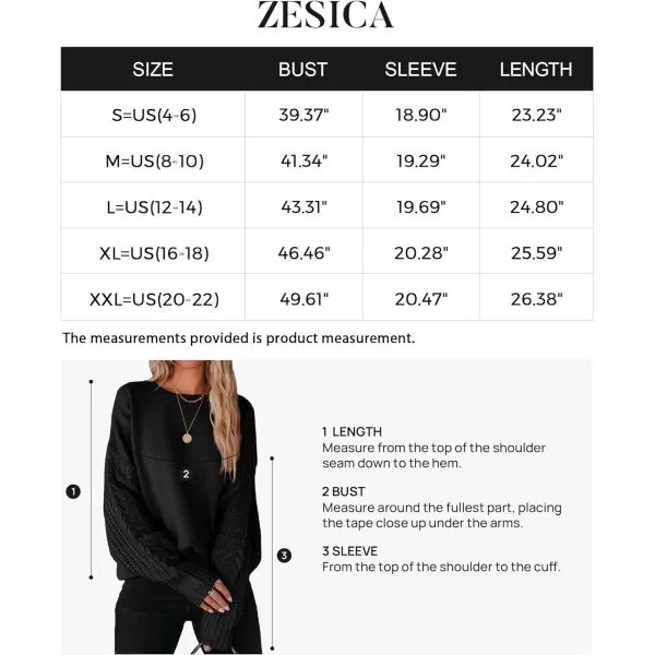 imageZESICA Womens 2023 Fall Long Sleeve Crew Neck Solid Color Cable Knit Chunky Casual Oversized Pullover Sweater TopsBlack