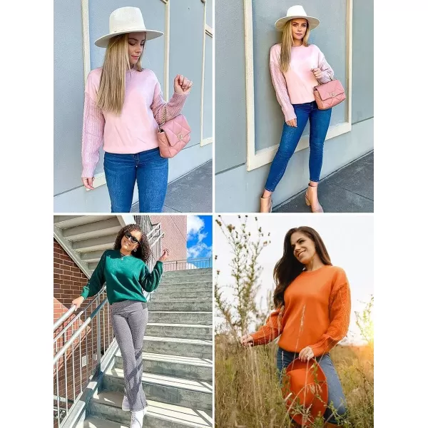 imageZESICA Womens 2023 Fall Long Sleeve Crew Neck Solid Color Cable Knit Chunky Casual Oversized Pullover Sweater TopsCamel