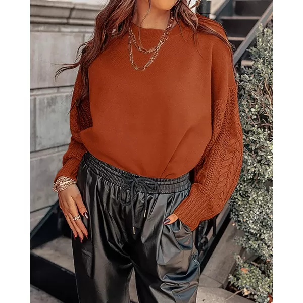 imageZESICA Womens 2023 Fall Long Sleeve Crew Neck Solid Color Cable Knit Chunky Casual Oversized Pullover Sweater TopsDeeporange