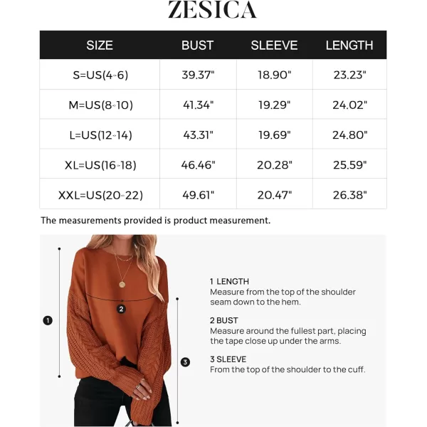 imageZESICA Womens 2023 Fall Long Sleeve Crew Neck Solid Color Cable Knit Chunky Casual Oversized Pullover Sweater TopsDeeporange